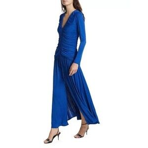 Farm Rio womens Long Midi Maxi Dress size XS Bright Blue Knit V Neck Slit $240